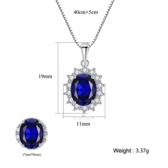 Luxurious Blue Sapphire Princess Diana Inspired Necklace in S925 Sterling Silver - Picture 5 of 5
